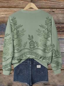 SHEIN LUNE Sudadera holgada de cuello redondo de manga larga con estampado de encaje falso, adecuada para otoño/invierno