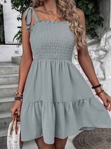 Breezaya Vacation Casual Solid Color Spaghetti Strap Dress - Grey - View 4