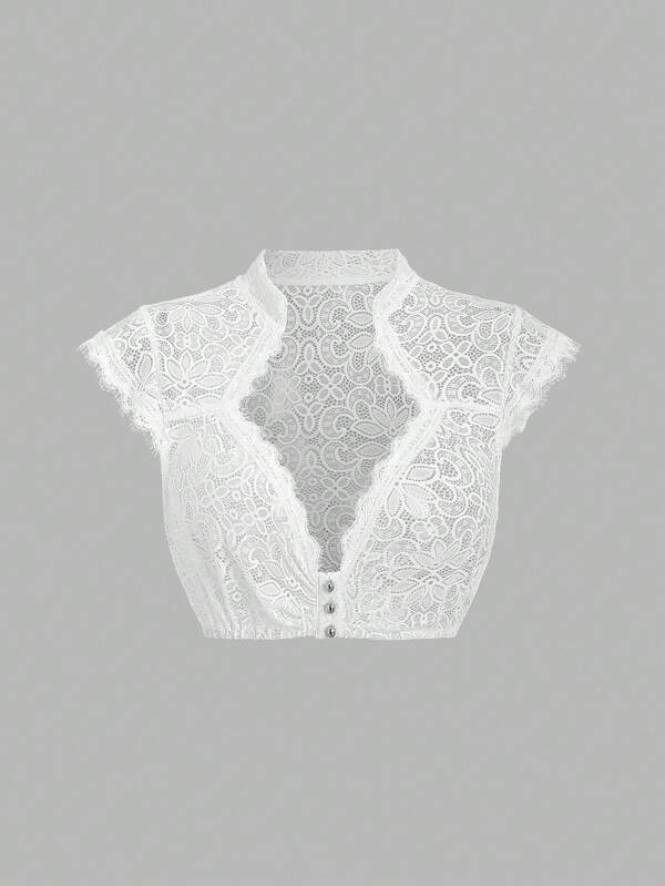 Fairmaia German Solid Colored Lace Sheer Dirndl Top For Women, Traditional Summer Wear Blouse, For Oktoberfest