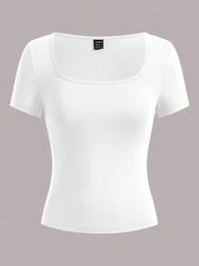 SHEIN EZwear 3 件装女士短袖短款紧身休闲 T 恤，夏季