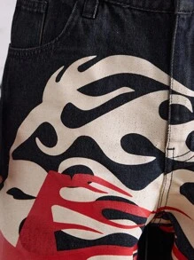 ROMWE MEN Street Life Quần Short Mùa Hè Cho Nam, Thiết Kế In Họa Tiết Cổ Điển, Phong Cách Hàn Quốc - Rửa tối - Xem 2
