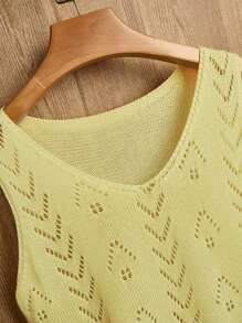 Franclia Women's Vacation Casual Solid Color Hollow-Out Knit Top - Yellow - View 5