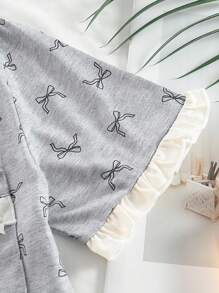 Bộ 3 áo cardigan tay ngắn in nơ giản dị cho bé gái tuổi mới lớn + quần short/quần dài Bộ đồ ngủ thoải mái - Xám - Xem 7