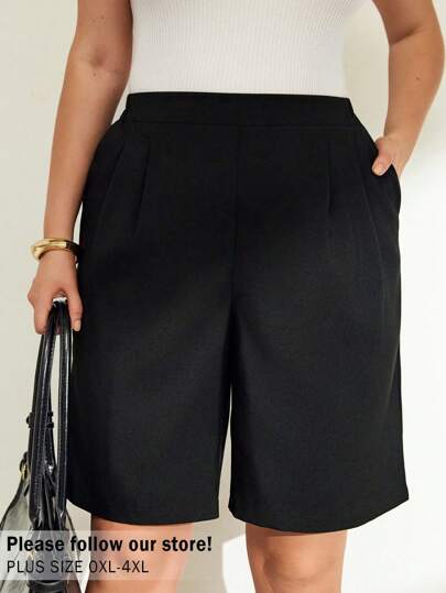 Auralis 大码女式春夏时尚休闲宽松舒适基本款日常松紧腰黑色短裤百慕大短裤、女式下装、老款风格、办公室装、宽松裤、休闲短裤、极简主义风格、工作裤、欧洲夏季