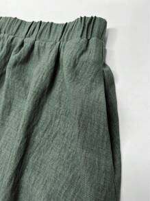 SHEIN LUNE 2 pièces Ensemble top à manches courtes de couleur unie et jupe trapèze décontractée pour femme