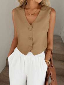 Easowa Women's Casual Single Breasted Office Sleeveless Vest