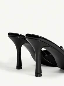 CUCCOO CHICEST 女式黑色PU蝴蝶结时尚舒适夏季穆勒高跟凉鞋 - 黑色 - 查看 6