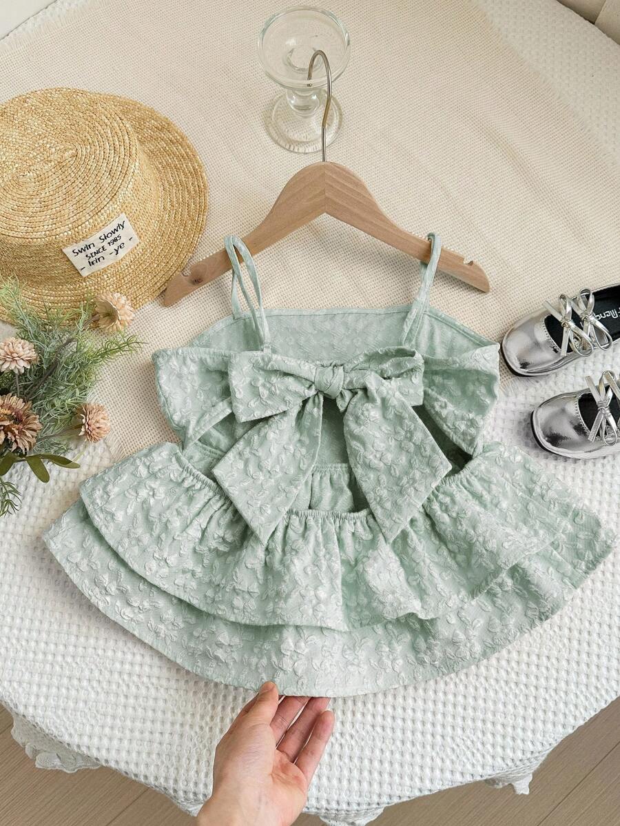 LMoss Kids 女童休闲纯色梭织吊带背心 - 薄荷綠 - 查看 1