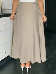 Dazy Plus Váy dài mùa hè dáng rộng có dây rút màu trơn cỡ lớn - Màu Khaki - Xem 2