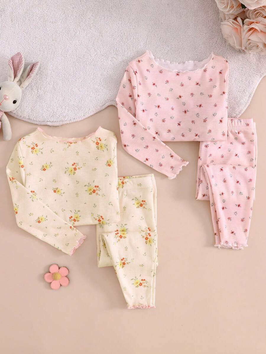 SHEIN Bộ đồ ngủ 4 món cổ tròn tay dài in hình mèo dễ thương cho bé gái mềm mại và thoải mái - Nhiều màu - Xem 1