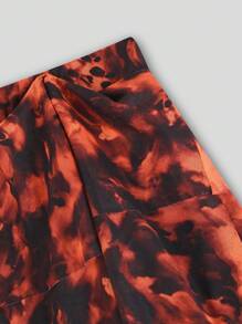 INAWLY Damen Große Größen Batik-Muster asymmetrischer Rüschen-Saum Rock