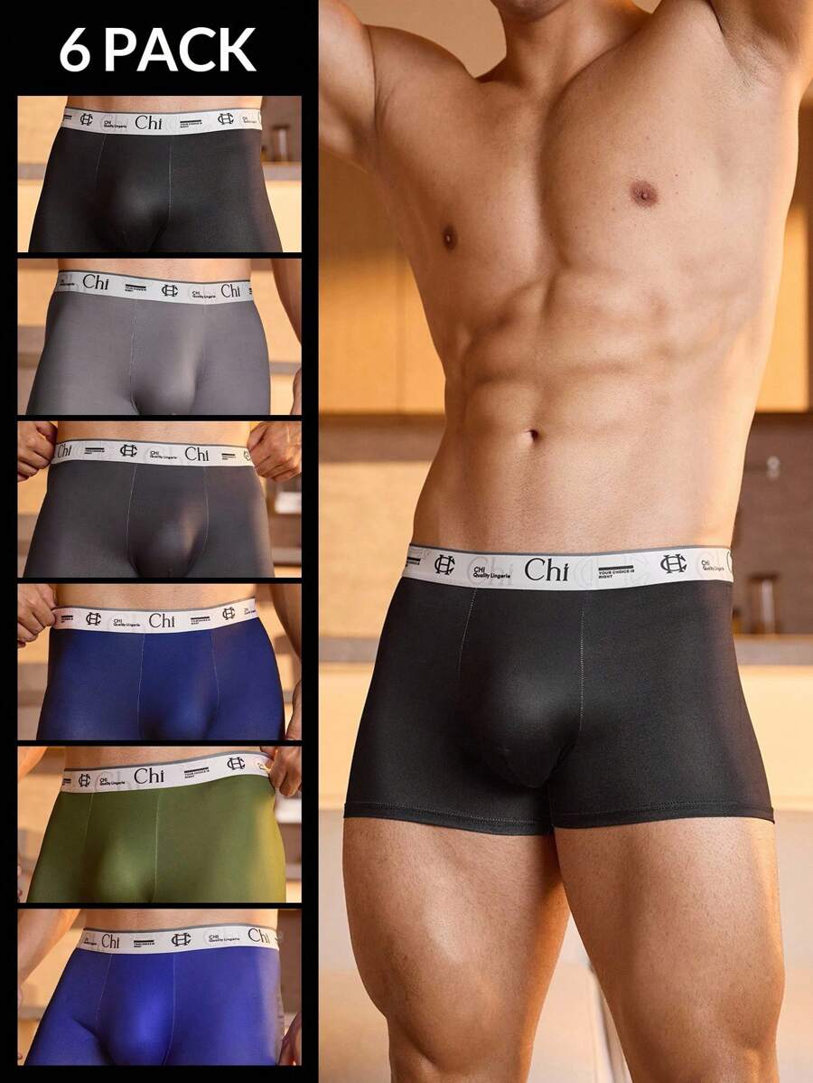 Manfinity Underwear&Sleepwear Basics 6PCS Men's 6  Multicolor Knitted Fabric Trunk. Comfortable Basic Underwear Trunks For Everyday Wear. Soft Essential Design Offers Optimal Comfort.