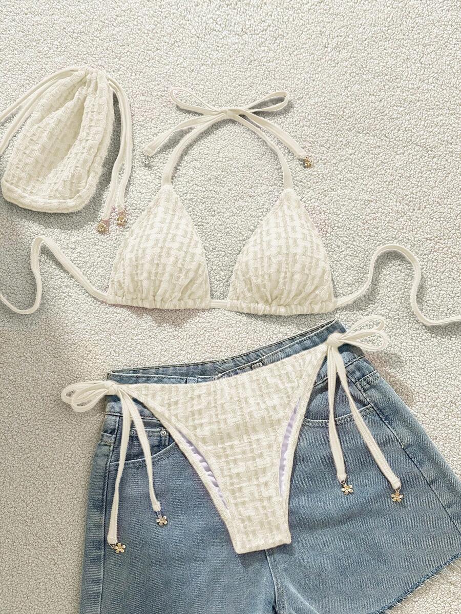 Swim Mod 女士夏季海滩纯色吊带性感比基尼两件套泳衣套装