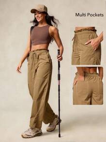 OutZeal 女士户外裤 露营徒步 防水抽绳腰带 轻便阔腿带口袋 - 駝色 - 查看 3