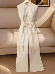 Franclia 法式优雅轻盈奢华白色连体裤，修身时尚，女士适用 - 白色 - 查看 3