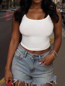 Débardeur moulant à côtes pour femme, coupe slim, pour le corps, tout-aller, polyvalent pour tous les jours, en été