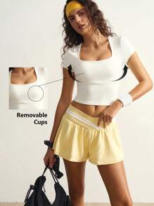 VARSIVA Áo thun thể thao nữ dáng croptop màu trơn thường ngày, áo thun thể thao croptop mùa hè - trắng - Xem 7