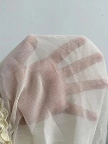 Rafferiza Women Summer Casual Solid Color Ruffle Bow Decor Blouse - Apricot - View 7