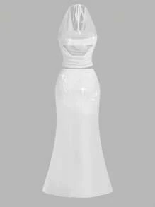 Glamine Sexy Neck-Tie Backless Bodycon Sequin 2-Piece Set, Suitable For Dates, Vacation, Summer - White - View 4