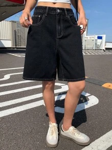 DAZY Women's Bow Embroidered 5-Inch Inseam Denim Shorts - Dark Grey - View 6