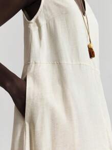 Ontre 2025女式无袖纯色连衣裙，休闲简约，优雅风格，适合日常通勤，白色连衣裙，波西米亚风夏装 - 白色 - 查看 7