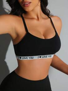 SHEIN 1 件女士字母提花无缝工字背心文胸 - 黑色 - 查看 3