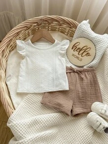 Baby Girl Summer Cute White Top And Elastic Waist Shorts Set