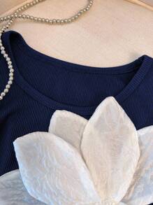 Franclia 女士时尚休闲大号花卉印花修身吊带背心 - 藏蓝色 - 查看 6