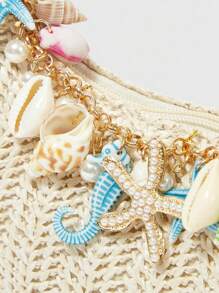 ROMWE Fairycore 1 件夏日海滩海星系列贝壳编织单肩手提包、沙滩包、草编手提包，适合女士（魅力颜色和款式随机） - 彩色 - 查看 3