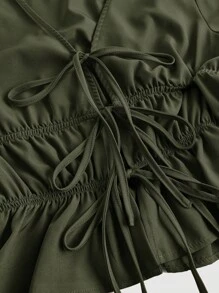 SHEIN MOD Blouse évasée à manches évasées et nœud devant pour femmes en vert, costumes ajourés, costume de diable, vintage, Top de pirate, hippie, hauts de sortie