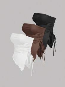 SHEIN MOD ملابس علوية ذات قصة الحمالة مع تجاعيد في الخصر، توب بطبعات رجعية، توب خريفي ، توب للخروج ، توب شيرة بني قهوي