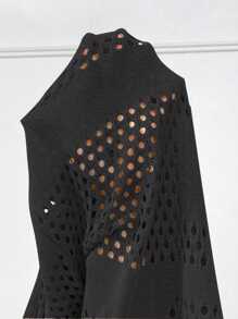 Elenzga Halloween Plus Size Casual Solid Color Hollow Out Knitted Cardigan Fall Winter Cloth For Women Autumn - Black - View 6