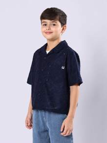 SUMWON 休闲佩斯利图案短袖纽扣式度假风格男童夏季度假露营衬衫假日海滩装纽扣式