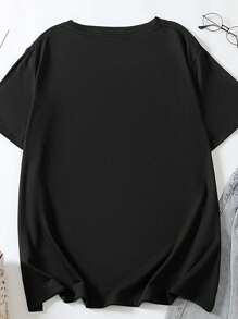 Glissea 粉色蝴蝶结印花和草莓印花夏季女式圆领T恤 - 黑色 - 查看 2