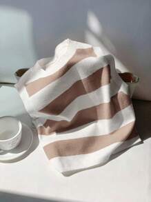 Comfortcana 女士休闲驼色条纹短款针织上衣