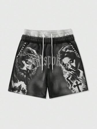 Street Life Short décontracté pour hommes avec double taille et imprimé de strass, lavé
