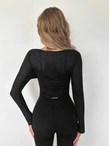 SHEIN ICON Áo cánh dài tay hở vai cổ chữ V sâu cho nữ - màu đen - Xem 4