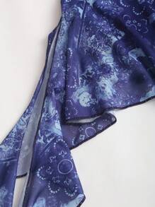 SHEIN Unity 女式薄纱肩带系带露背迷你连衣裙，性感露肩喇叭裙，适合春、夏、秋季 - 彩色 - 查看 4