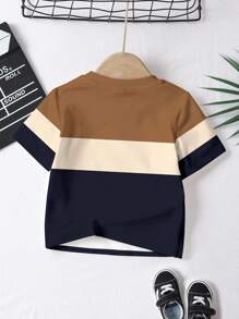 3pcs/Set Baby Boy Casual Short Sleeve Classic Colorblock Graphic Printed T-Shirts,Cool Campus Style, Suitable For Summer Baby Boy Striped Tshirt Baby Boy Color Block Tshirt Baby Boy Graphic Tshirt Toddler Boy Tshirt Baby Boy Summer Tshirt Baby Boy Print Tshirt