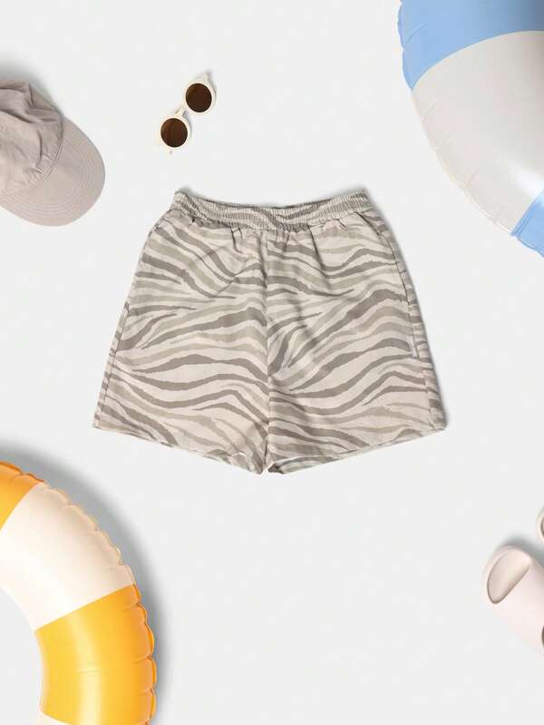 SUMWON Pantaloni scurți de baie cu imprimeu animal, vară, plajă, model de valuri, lumină, agrement, vacanță, surf, piscină