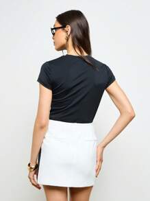 AiiRZ Office Professional Mini Skirt Formal Business Attire Side Panel Workwear Evening Resort Wear Elegant Business Party - Black and White - View 2
