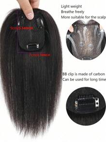 絲基底部處女人髮頂部自然黑色髮片空氣瀏海7*9cm直頂髮