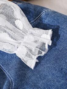 Young Girls White Long Sleeve Polka Dot Mesh Soft Comfortable Ruffled Collar Blouse Casual Daily Wear, Spring Autumn Back To School Look Fall Winter - White - View 7