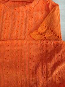 Breezaya Eyelet Embroidery Scallop Trim Tee - Orange - View 3
