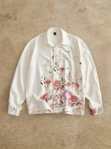 Manfinity BRENVOR Men's Spring/Summer Fashion Digital Positioning Printed Long Sleeved Rice White Shirt - Beige - View 3