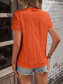 Breezaya Eyelet Embroidery Scallop Trim Tee - Orange - View 2
