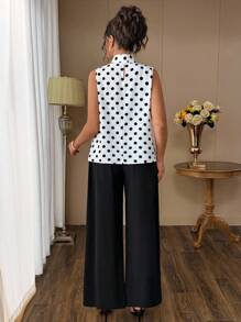 SHEIN Clasi Plate-Size Women's Vacation And Leisure Polka Dot Summer Two Pieces Set - Black and White - View 2