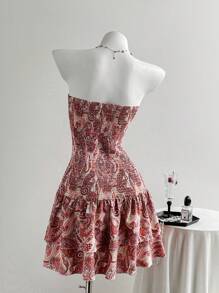 Chiquease 女式全印花休闲度假抹胸连衣裙 - 紅色 - 查看 2