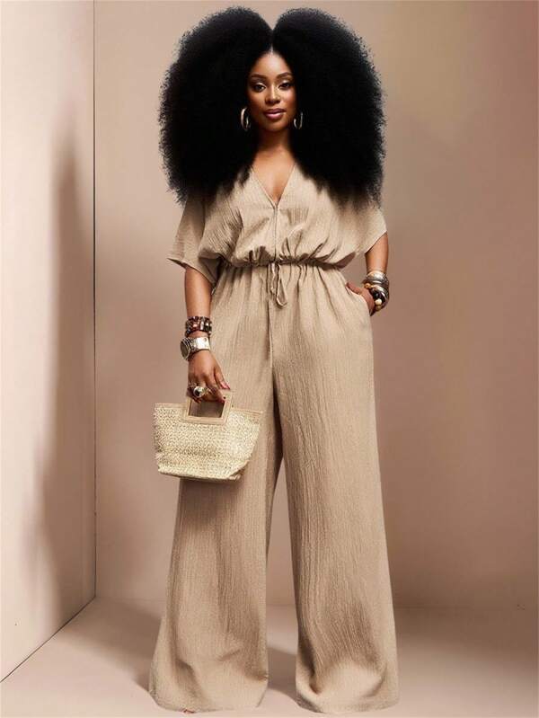 Veslaya 2025 Summer New Arrival Baggy Textured White Jumpsuit For Women, Versatile For Music Festival, Easter, St. Patrick's Day, Boho, Birthday, Graduation, Daily Wear, Casual, Vacation, Cruise, Beach, Sunbathing, Fashion, Plus Size/Fall Women Clothes/Plus Size Summer Clothes/Th Of July/Fourth Of July Women/Y2K/Streetwear Women/Country/Beach/Club/Teacher/Linen/Streetwear/European Summer/Summer Outfits For Women /Trending Clothes For Women/ Boho Jumpsuit Wide Leg Jumpsuit Wide Leg Pants Jumpsuit/ Night Out/Going Out Airport  Punk Old Money Back To School  Fall Women Clothes  Autumn Grunge Streetwear  Flax