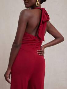 NYA SZN 女式合身露背交叉拼色连体裤度假海滩特殊场合春夏装